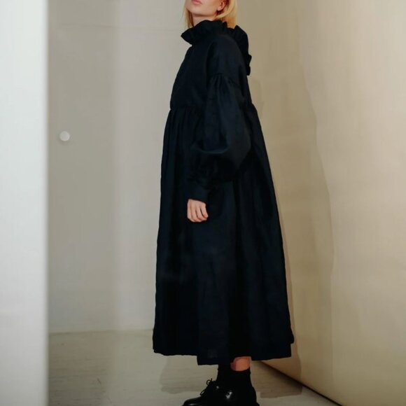 NEW Kindred of Ireland 100% Heritage Linen Camille Dress L Large Navy Midnight - Picture 1 of 6